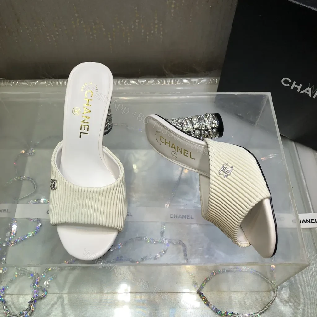 View 2 of Ivory Knit Slide + Textured Strap + Glam Block Heel + All-Day Comfort Slide