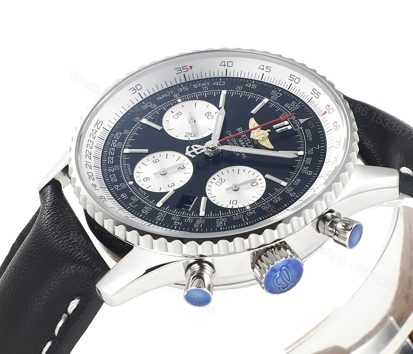 View 6 of GF Factory Breitling Navitimer 1 B01 Chronograph 43mm Black Dial Leather Strap Watch – BLS V2 Upgrade Edition