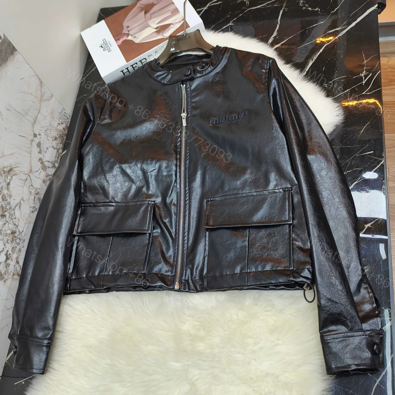 View 4 of Miumiu Crop Top Jacket Black Leather