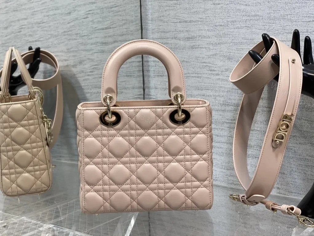 View 4 of Chic Blush Quilted Mini Bag with Gold Charms - Dior-Inspired