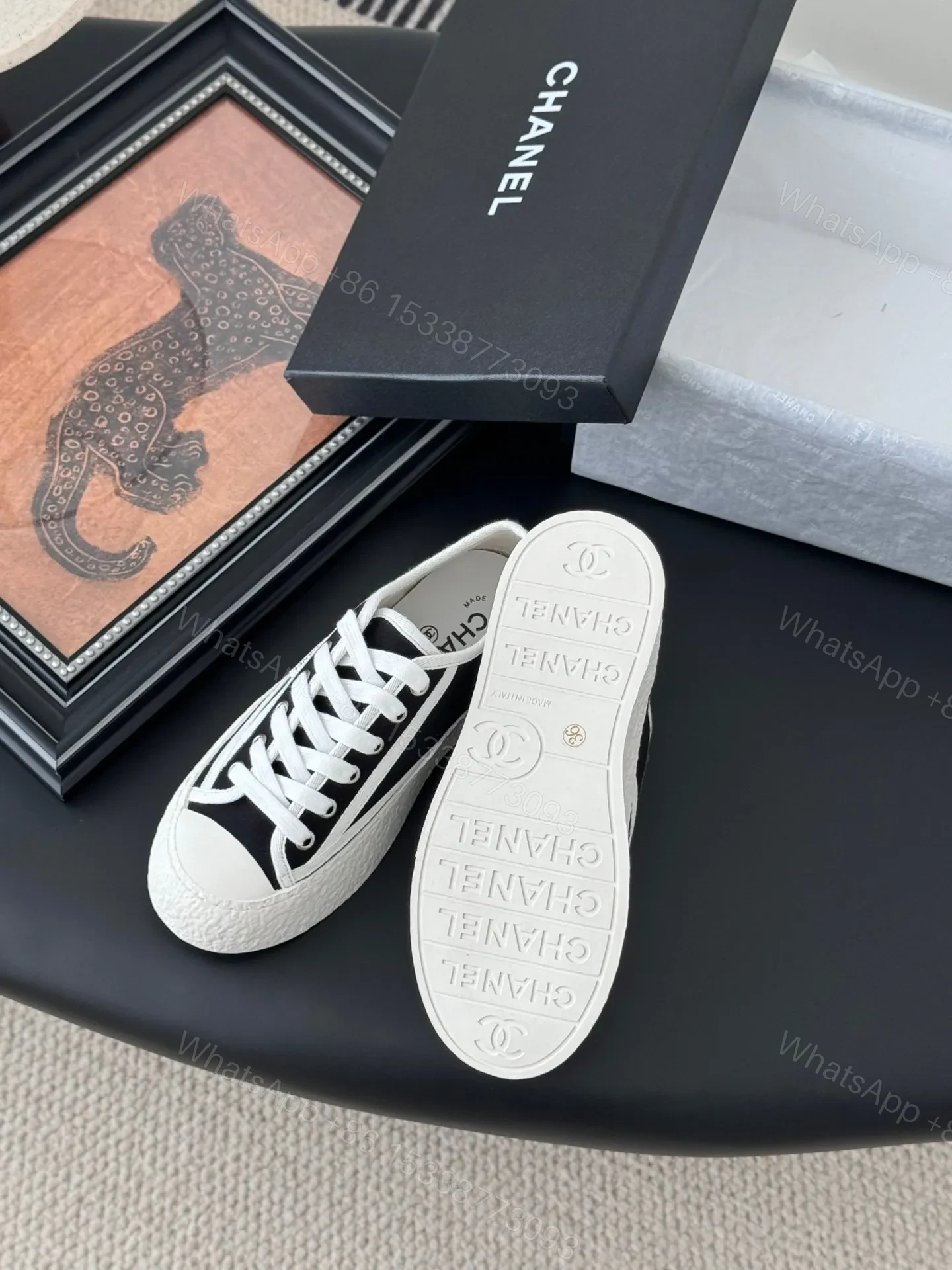 View 4 of Chanel Women Black Canvas Casual Sneakers