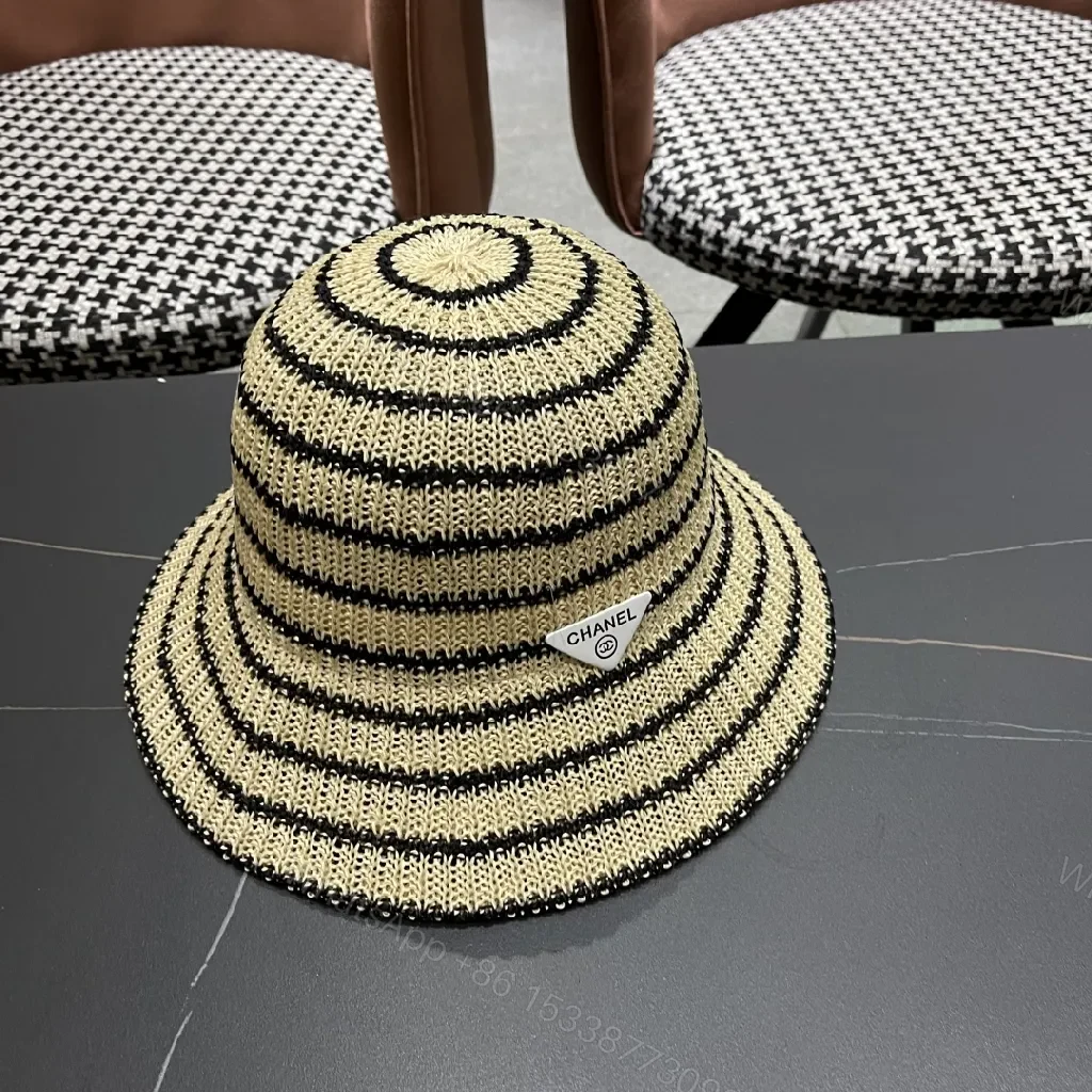 View 2 of Straw Hat: Striped Beige/Black, Chanel-Inspired Luxe