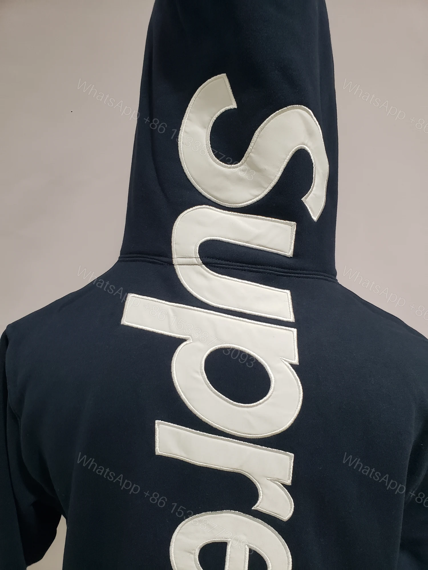 View 4 of Supreme Satin Appliqué Hoodie Sweatshirt Navy Blue
