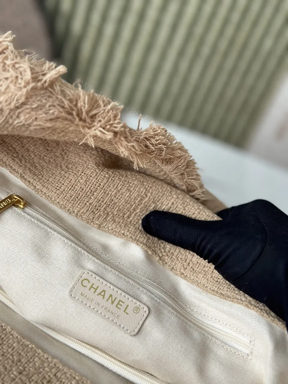View 6 of Textured Beige Quilted Linen Mini Bag: Distressed Edge Luxury