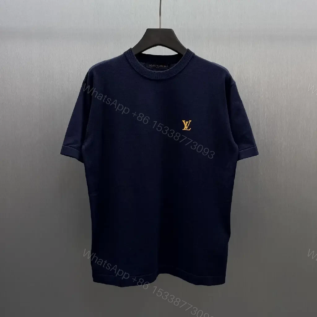 View 4 of Dark Navy Velvet-Lined Essential Tee with Gold Crest Emblem
