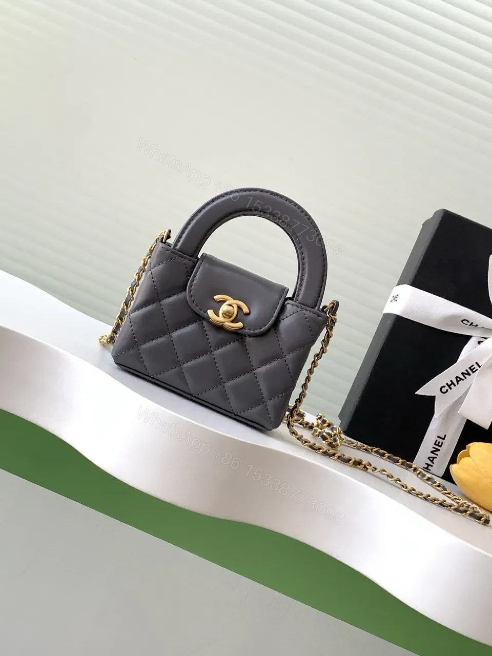 Quilted Calfskin Mini Flap Bag with Gold Hardware — view 1