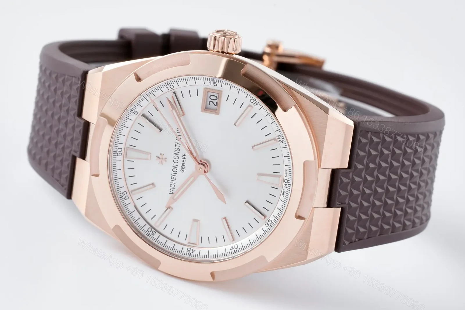 View 4 of GS Factory Vacheron Constantin Overseas 4500V Series Rose Gold Watch with Brown Rubber Strap – 41mm, Automatic, Date Display, Geneva Seal Certified