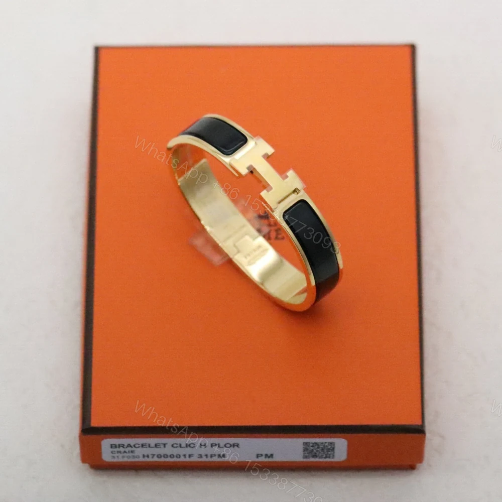 View 9 of 高仿Hermes*ClicH系列H700001F01鍍金琺瑯手鐲黑金色