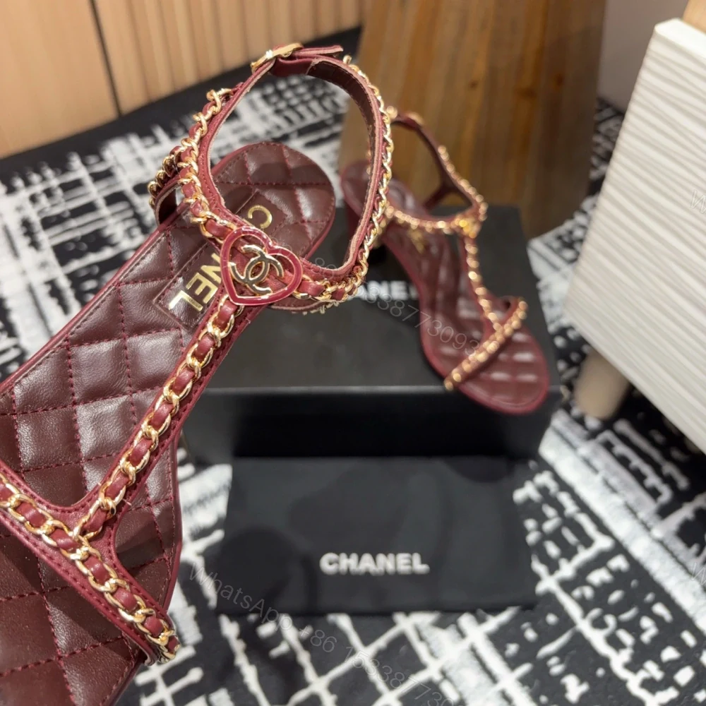 View 4 of 高仿Chanel*25C系列G46109A小羊皮高踭涼鞋紅色8.8CM免檢版