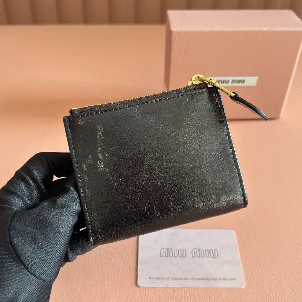 View 8 of Chic Leather Compact Wallet, Gold Zip, Slim Designer-Style Cardholder
