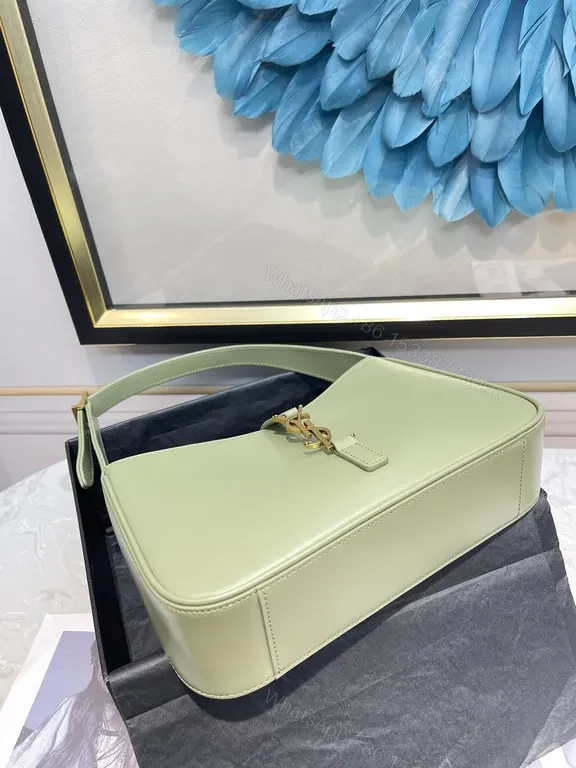 View 4 of Deep Green Leather Rectangular Bag with Gold YSL Logo