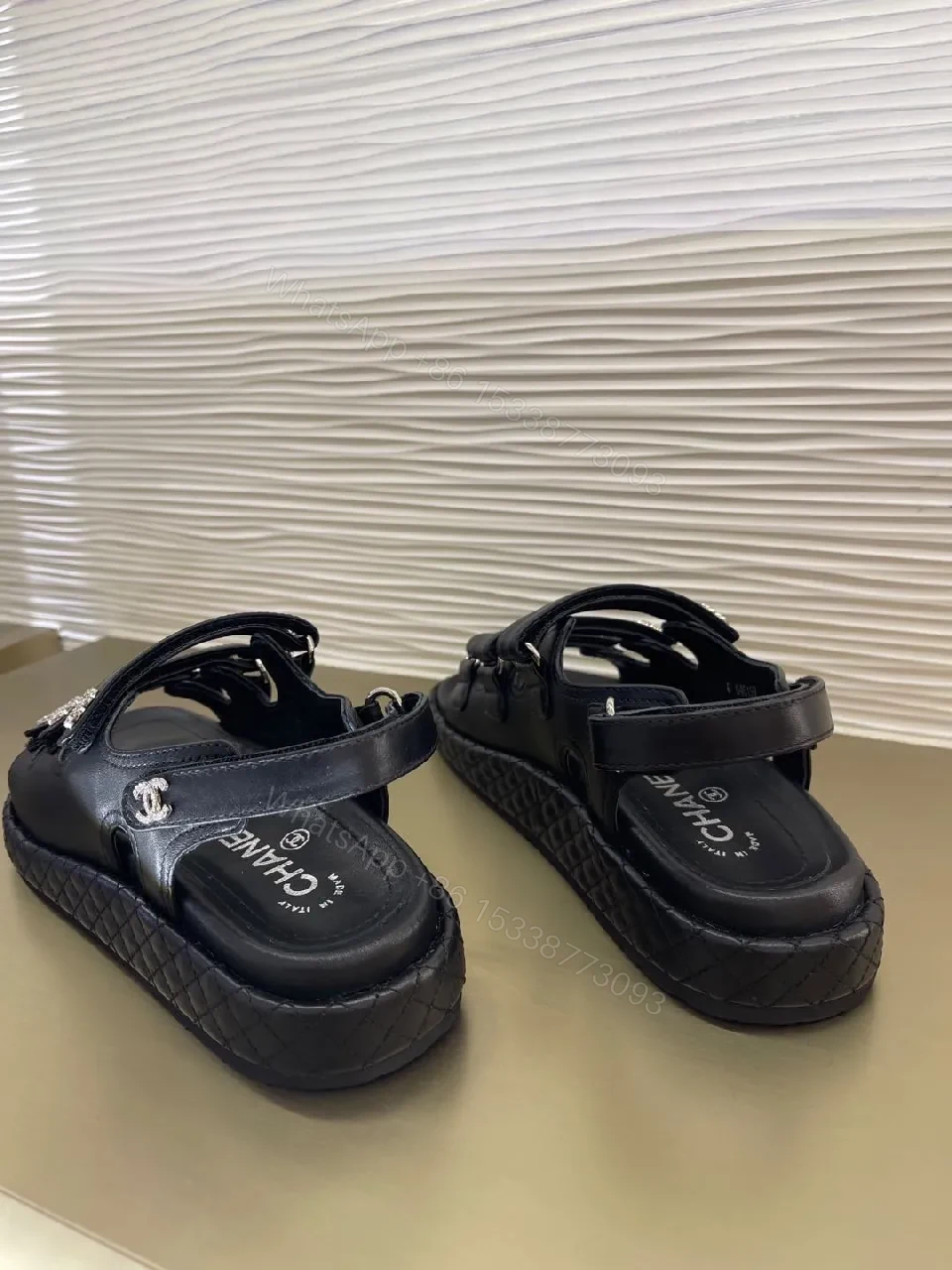 View 6 of Black Leather Slingback Sandal with Logo Straps - All-Day Comfort