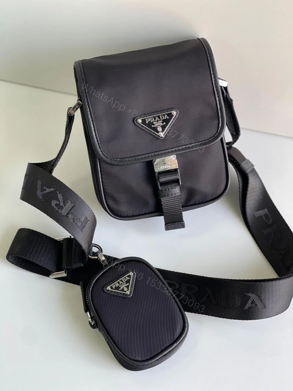 Re-Nylon Shoulder Bag with flap pocket at front — view 1