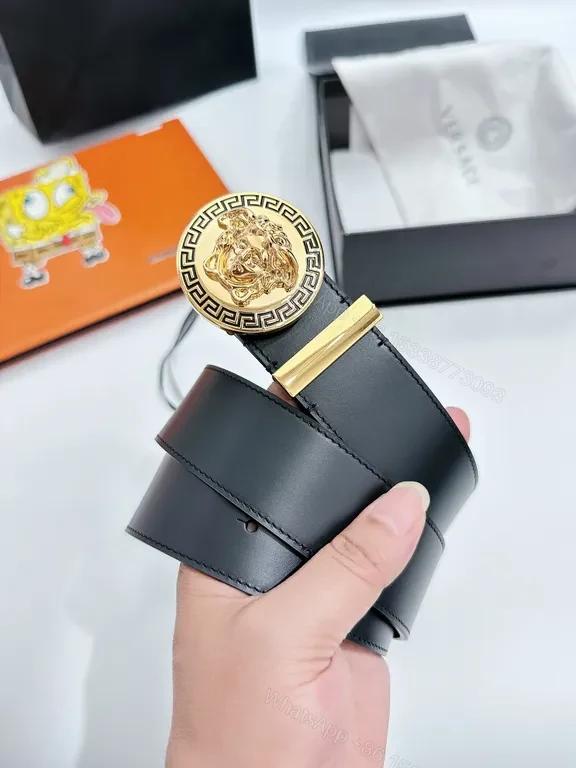 View 5 of Bold Black Leather Belt with Medusa Buckleâ€”Versace Luxury Belt