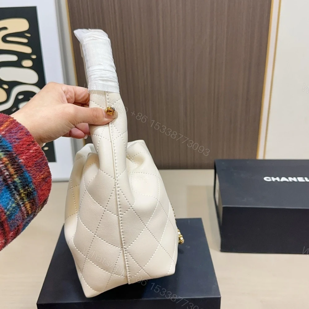 View 4 of Chanel Mini Hobo Handbag Gold Tone Hardware Beige 19Cm