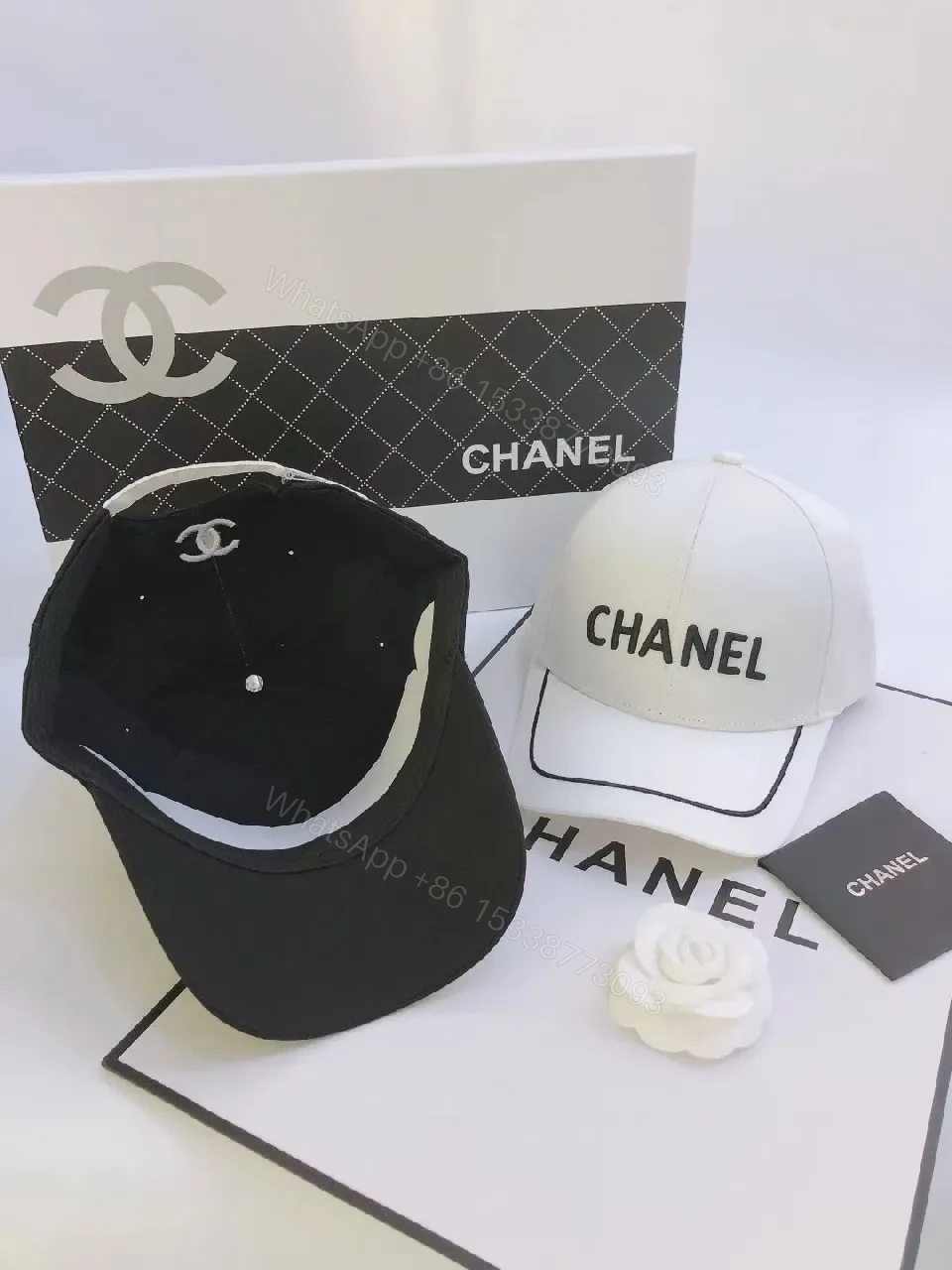 View 4 of Black/White Cotton Cap – Minimalist Luxe with Contrast Stitching, Adjustable Back