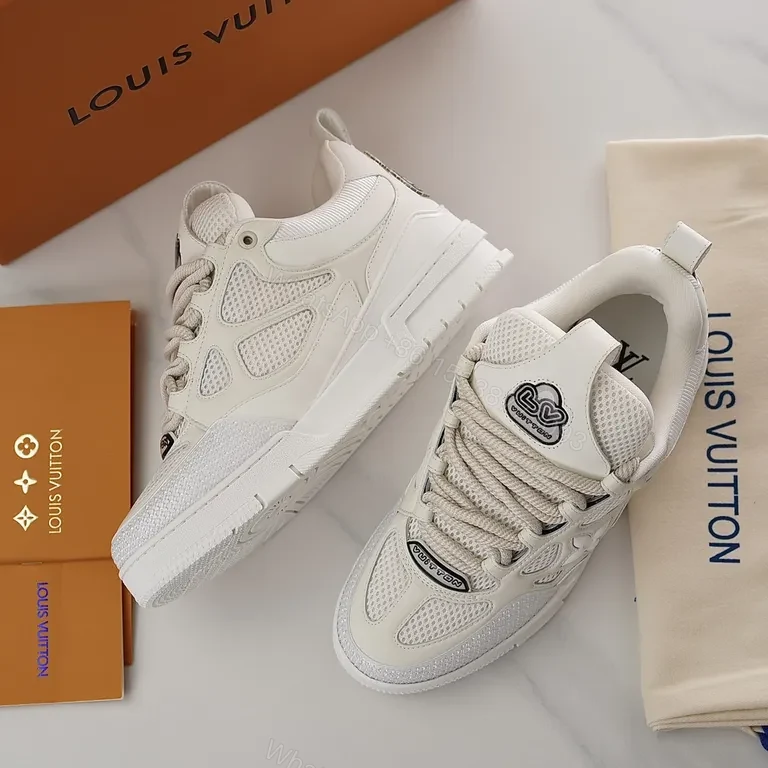 View 5 of White Leather & Mesh Luxury Sneaker: Subtle LV Star Accent
