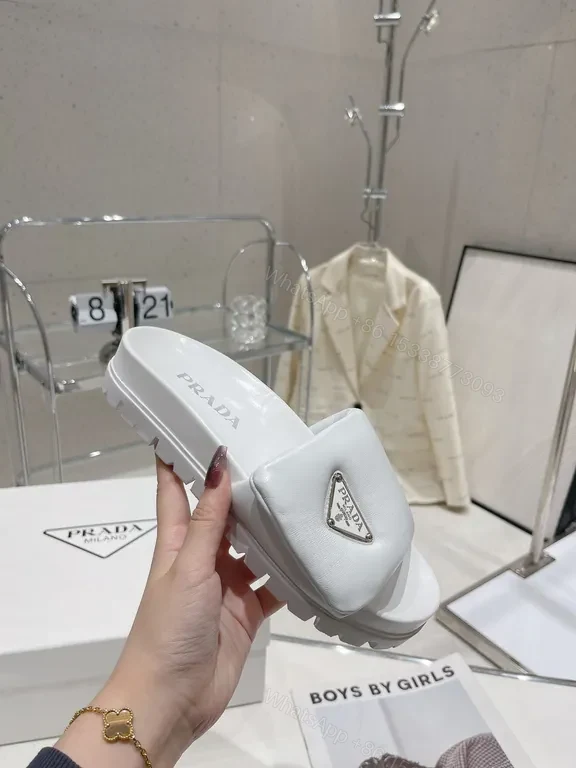 View 4 of Prada-Inspired White Leather Slide: Minimal Comfort