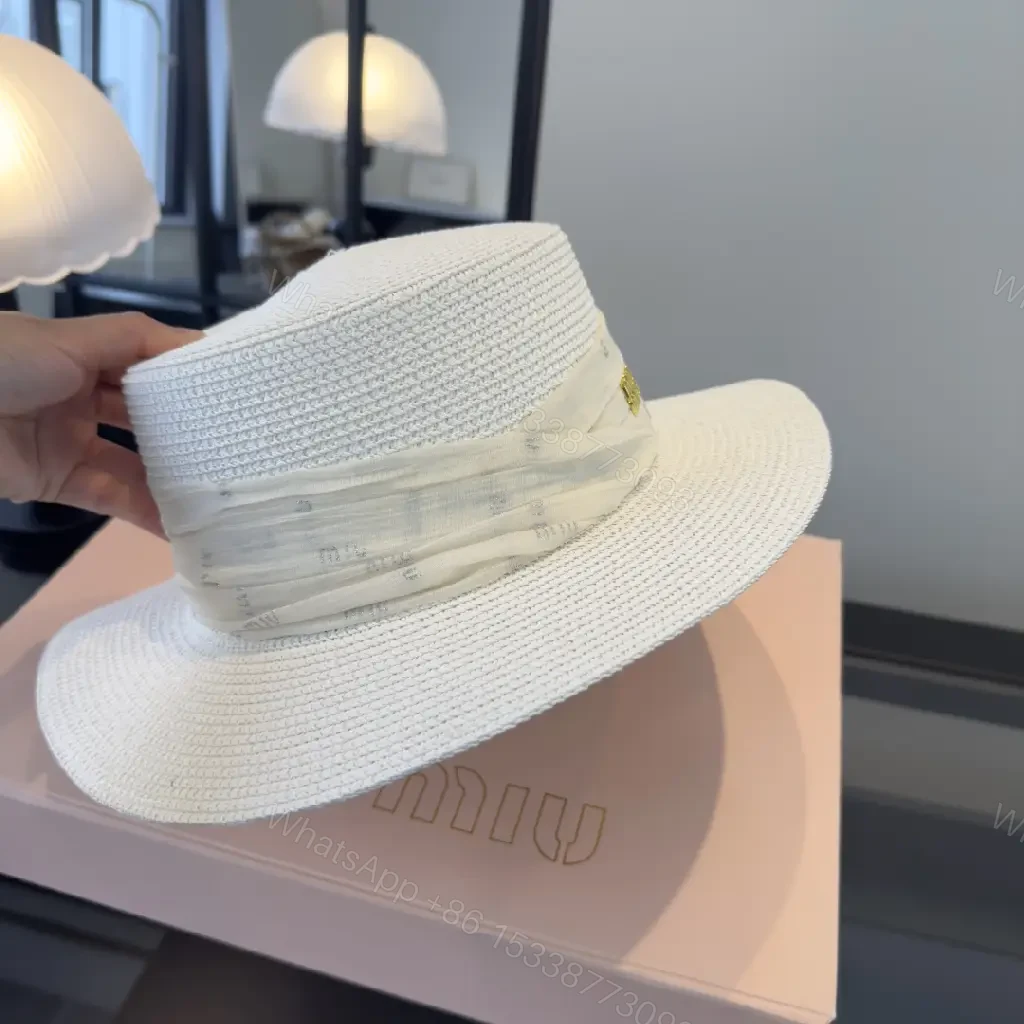 View 9 of Off-White Straw Fedora Hat with Woven Texture and Ribbon Band