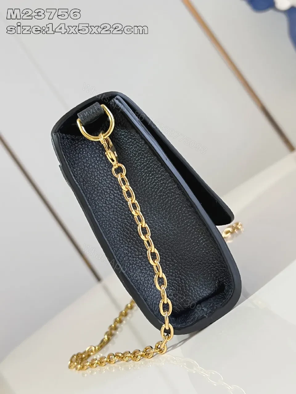 View 3 of Chic Black Lambskin Wallet Clutch with Gold Crest