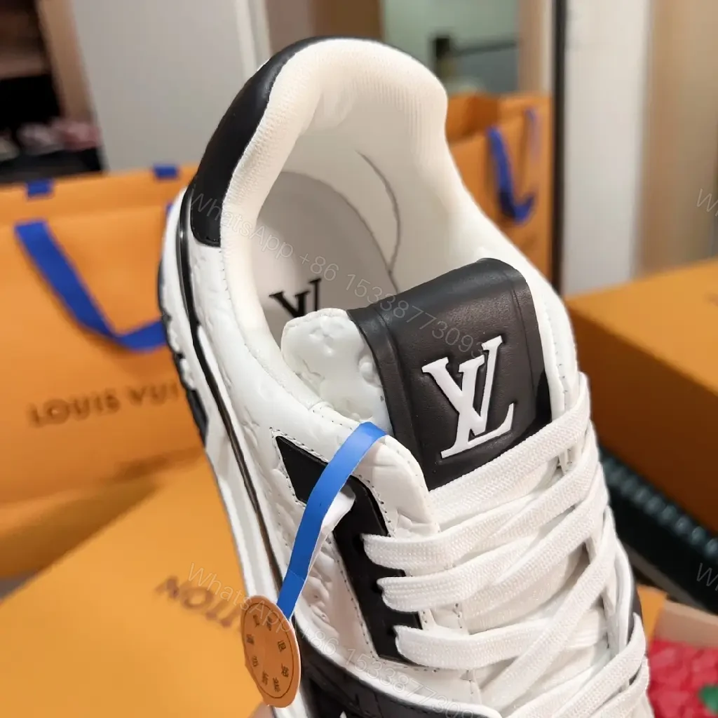 View 3 of Bold Monochrome Trainer: Premium Leather, LV-Inspired