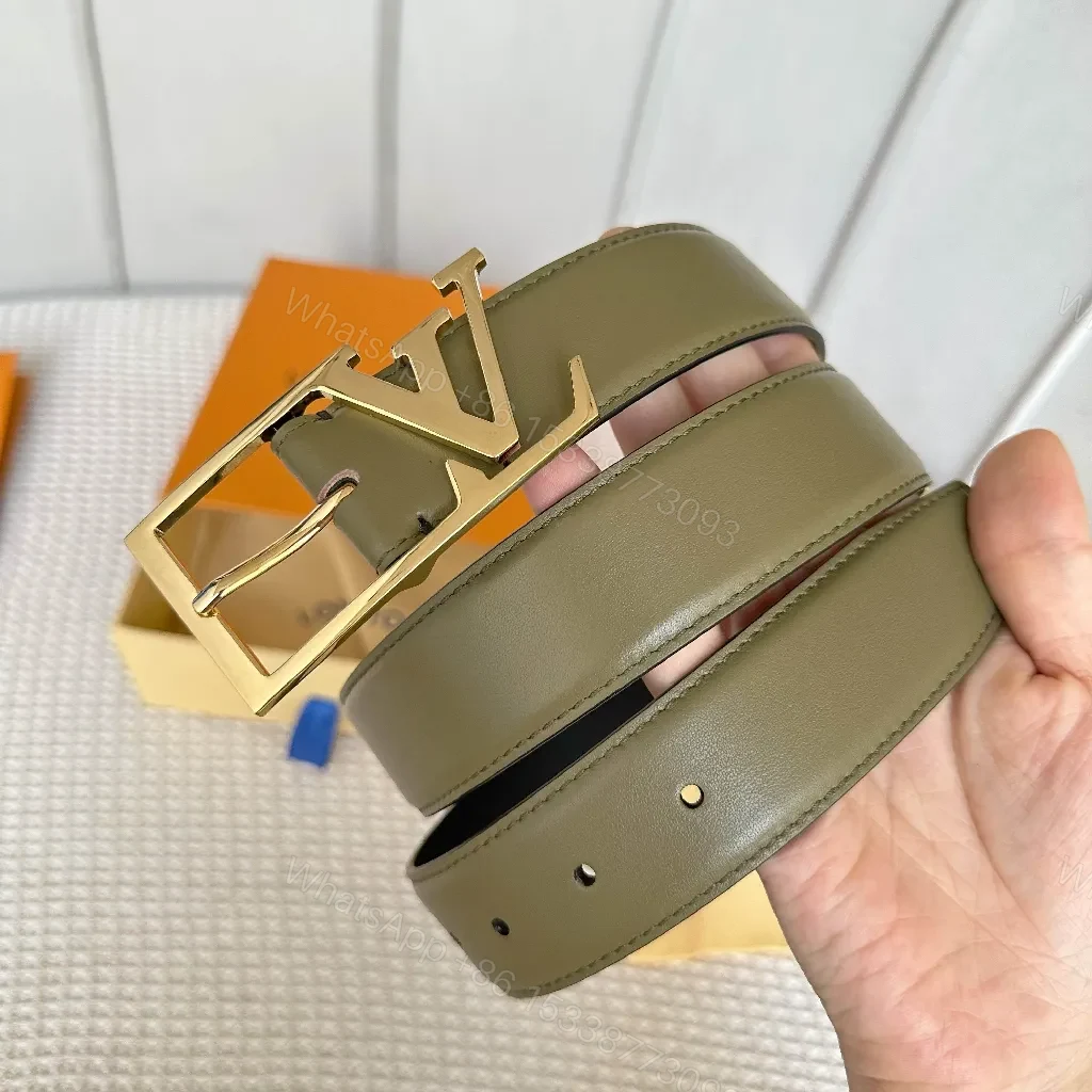 View 3 of Two-Tone Leather Belt with LV Buckle, Minimalist Style