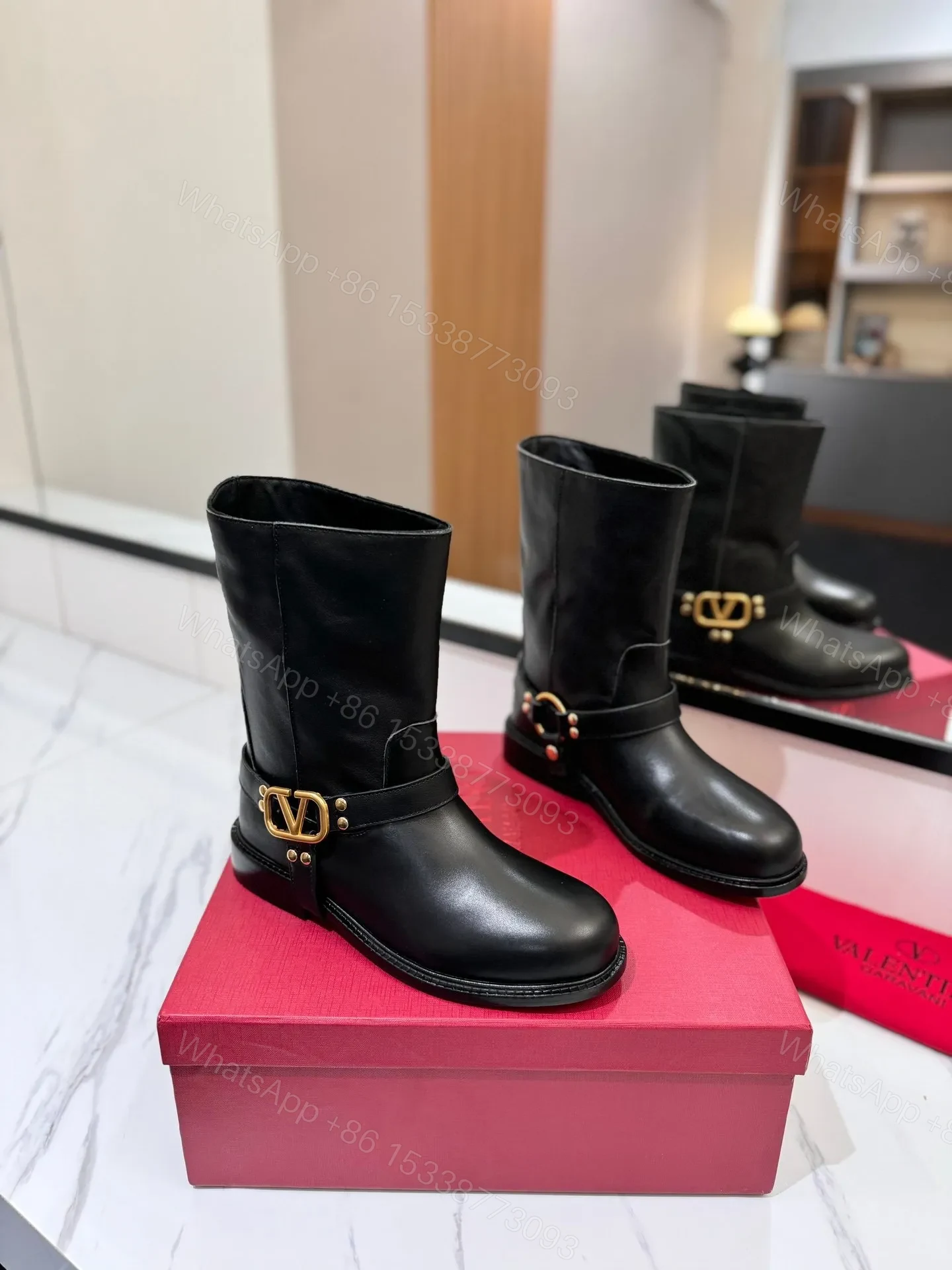 Valentino Women Black Leather Mid-Calf Boots — view 1