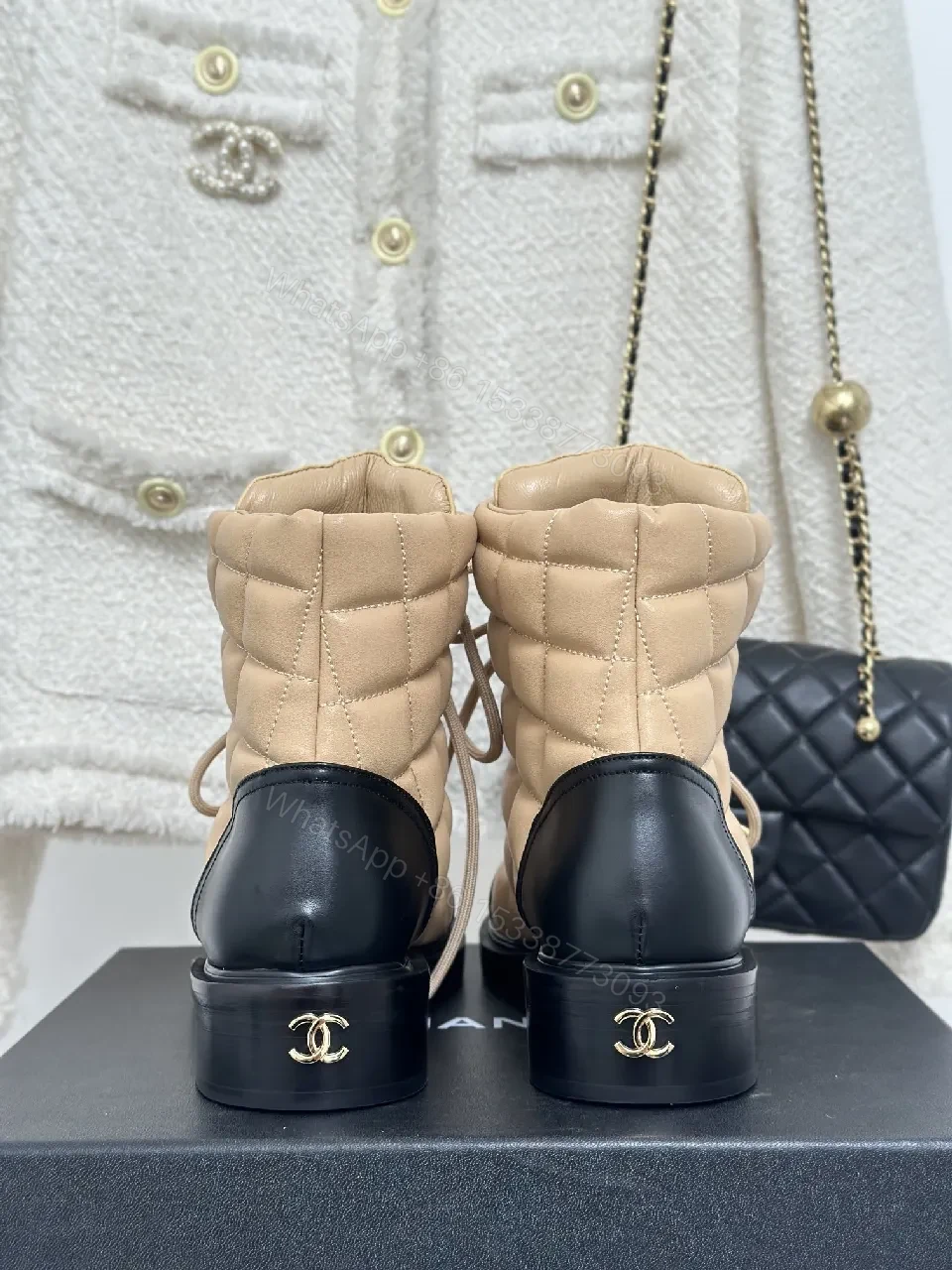 View 4 of Quilted Nubuck Boots: Beige/Black, Modern Luxe Comfort