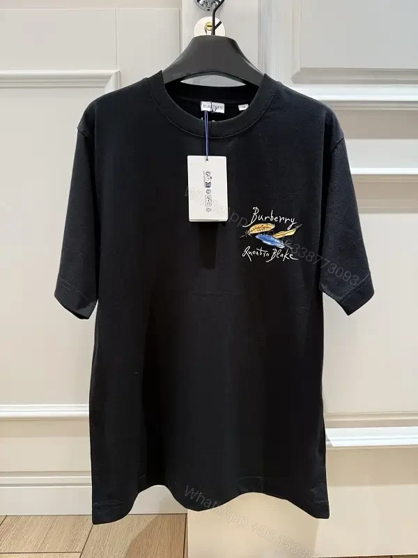 Black Cotton T-Shirt with Embroidered Burberry Graphic Tee — view 1