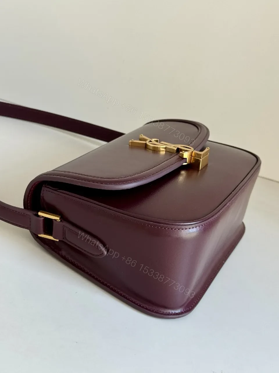 View 7 of Burgundy Leather Structured Bag with Gold Clasp Leather Bag