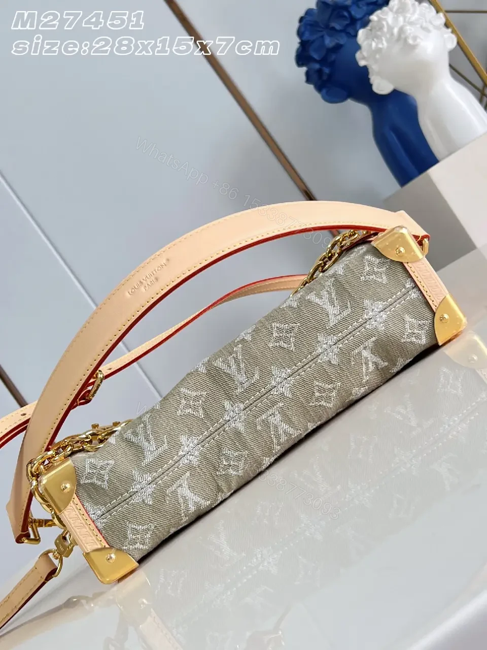 View 5 of Chic Monogram Leather Satchel: Elegant All-Day Luxury Bag