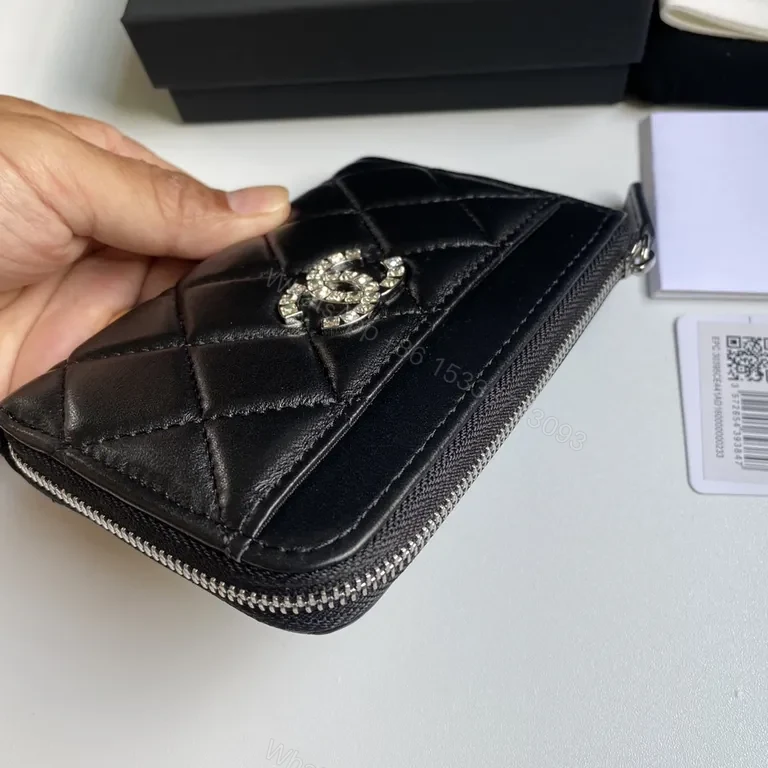 View 4 of Black Quilted Leather Wallet with Signature CC Hardware - Compact Bifold