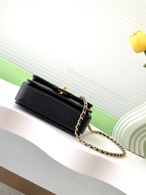 View 6 of Chic Quilted Mini Bag: Black Leather, Gold Accent, Structured Crossbody