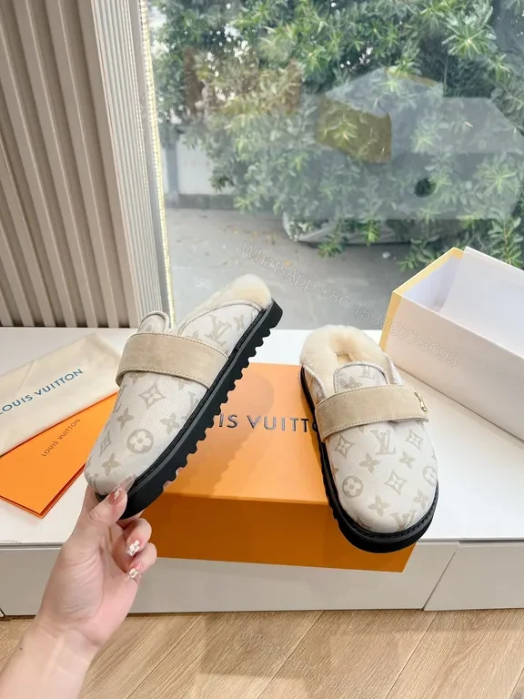 View 3 of Relaxed-Luxe LV Monogram Slip-Ons with Fur Lining