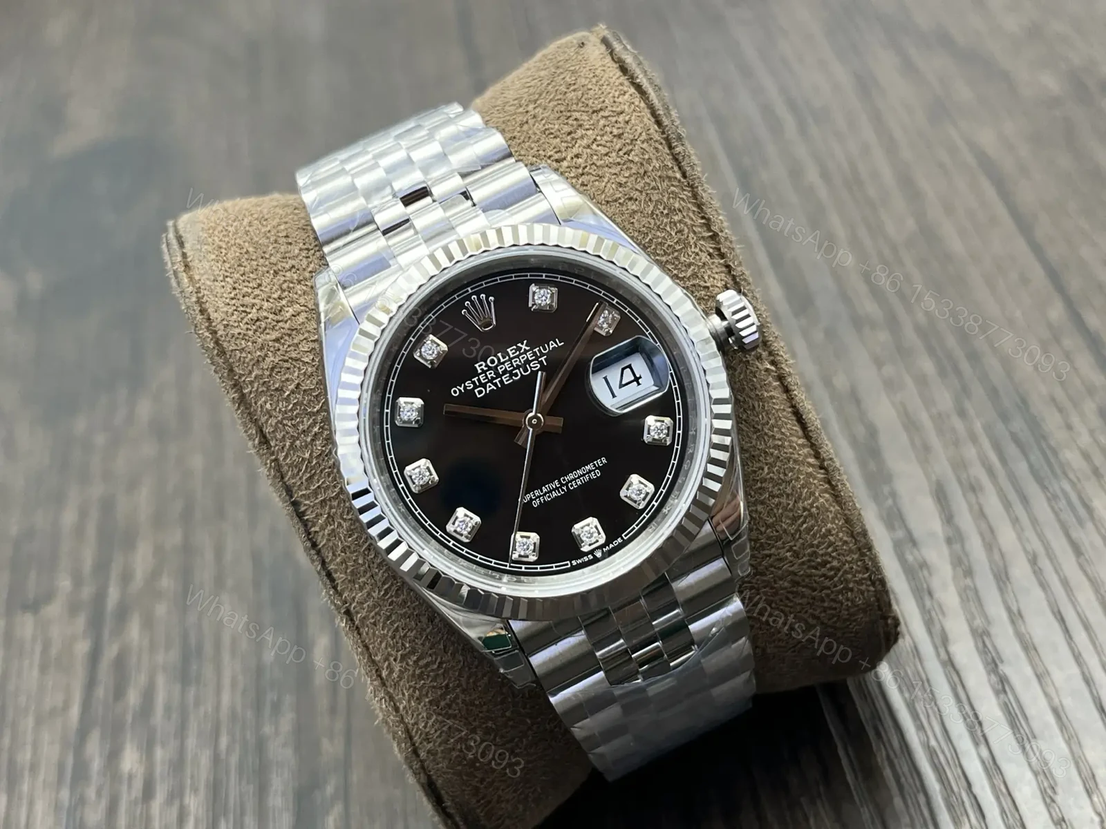 View 2 of Rolex Datejust 36 Stainless Steel Fluted Jubilee Black Diamond 116234-0083