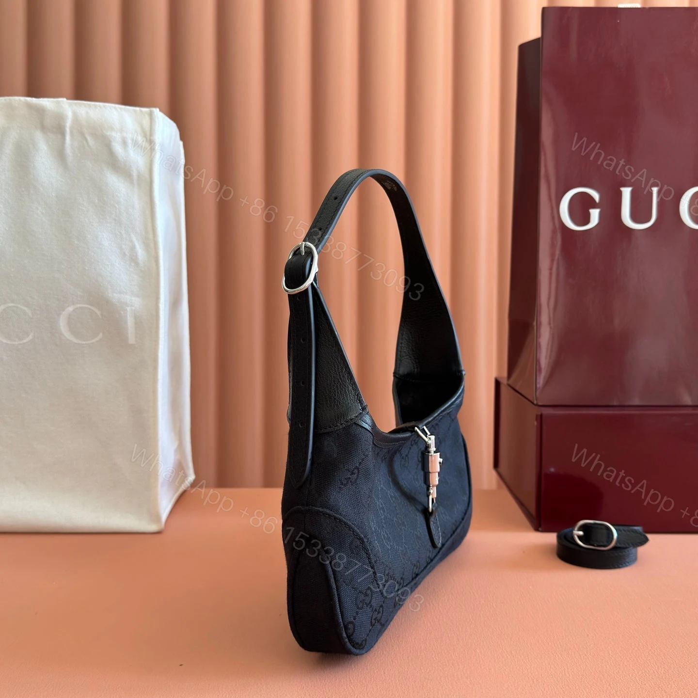 View 3 of GUCCI 26S JACKIE SLIM SHOULDER BAG 27 IN BLACK CANVAS