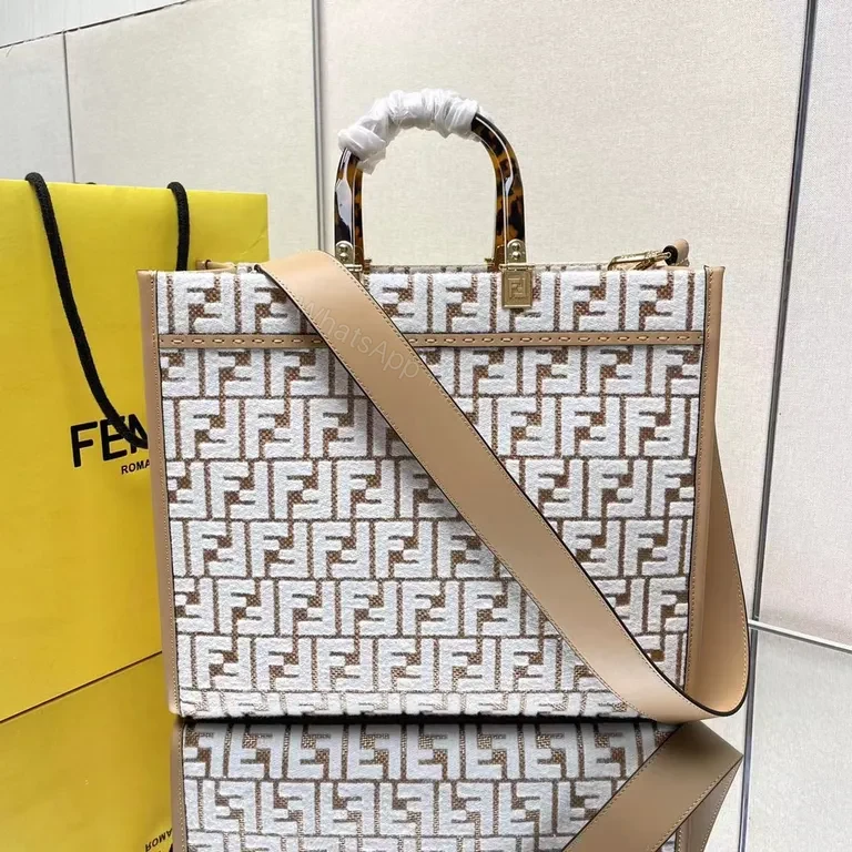 View 2 of Structured Leather Beige Fendi Monogram Bag with Gold Hardware