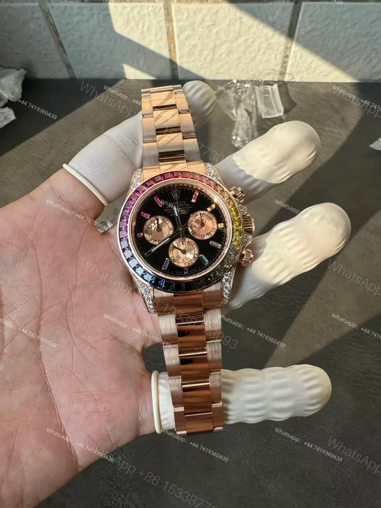 View 5 of Rolex Super Clone Rainbow Daytona 1:1 Replica Watch – 18K Rose Gold