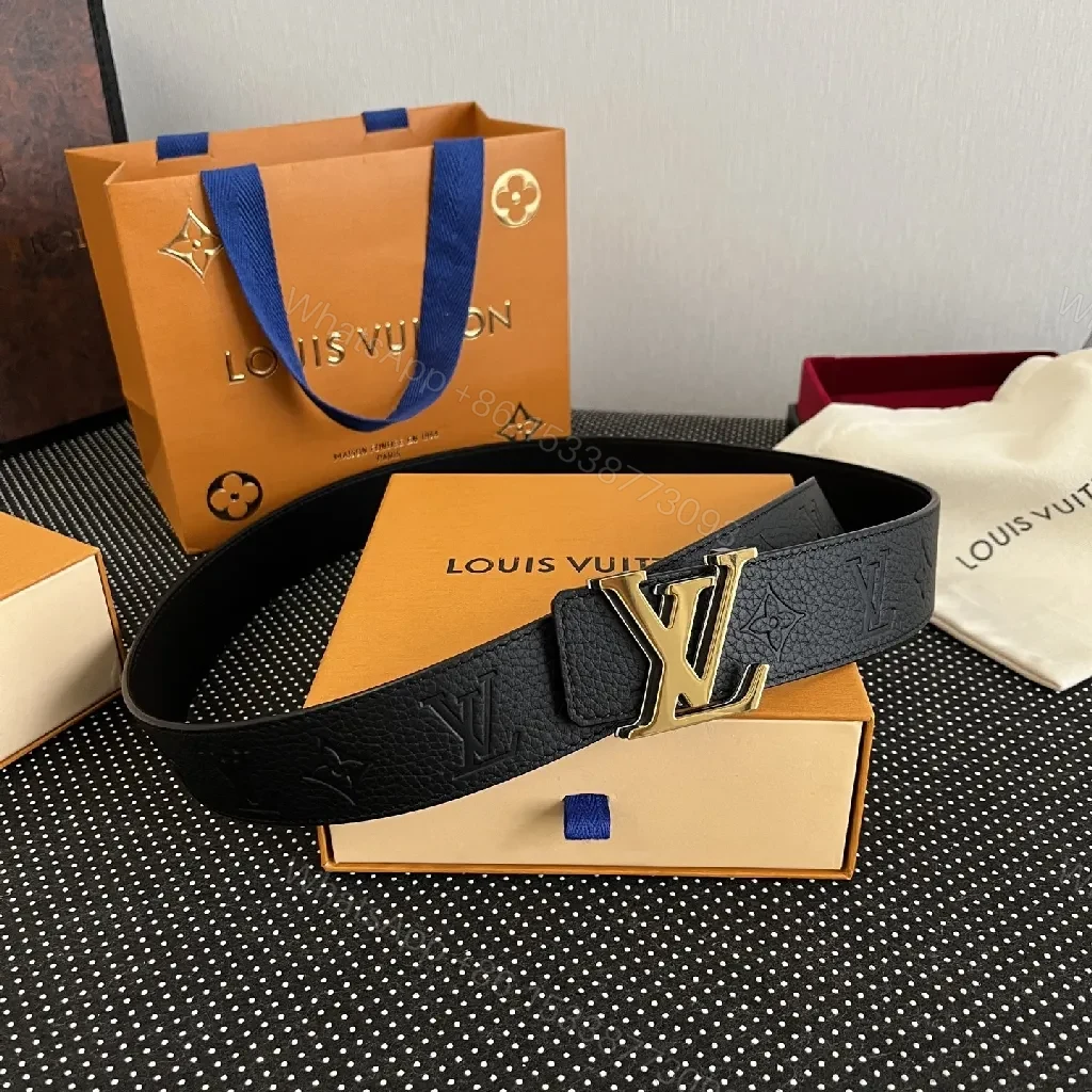 View 7 of Monogram Leather Belt with Gold Accent Buckle - Luxury Style