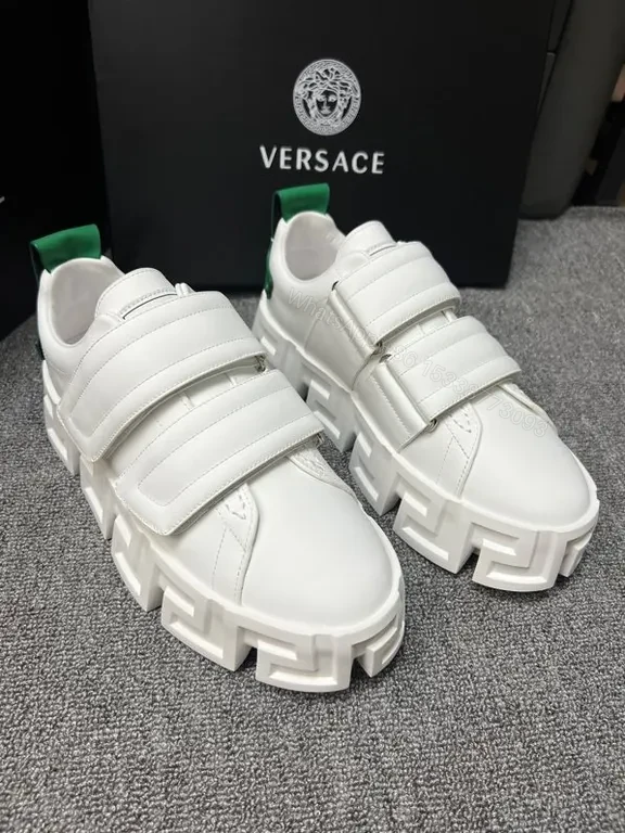 View 7 of Bold White Platform Sneakers â€“ Greek Key Detail, Velcro Straps