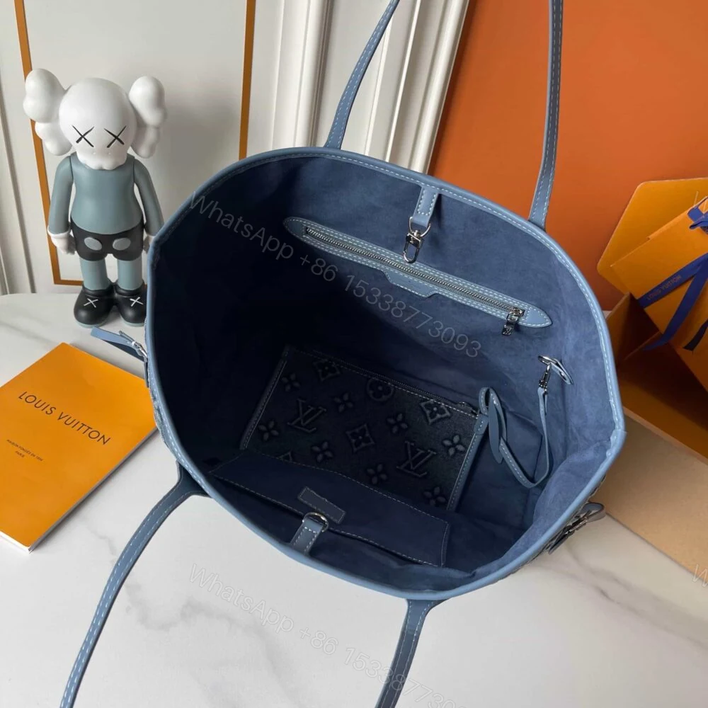 View 9 of Louis Vuitton Neverfull MM Bag Monogram Denim Blue 32Cm