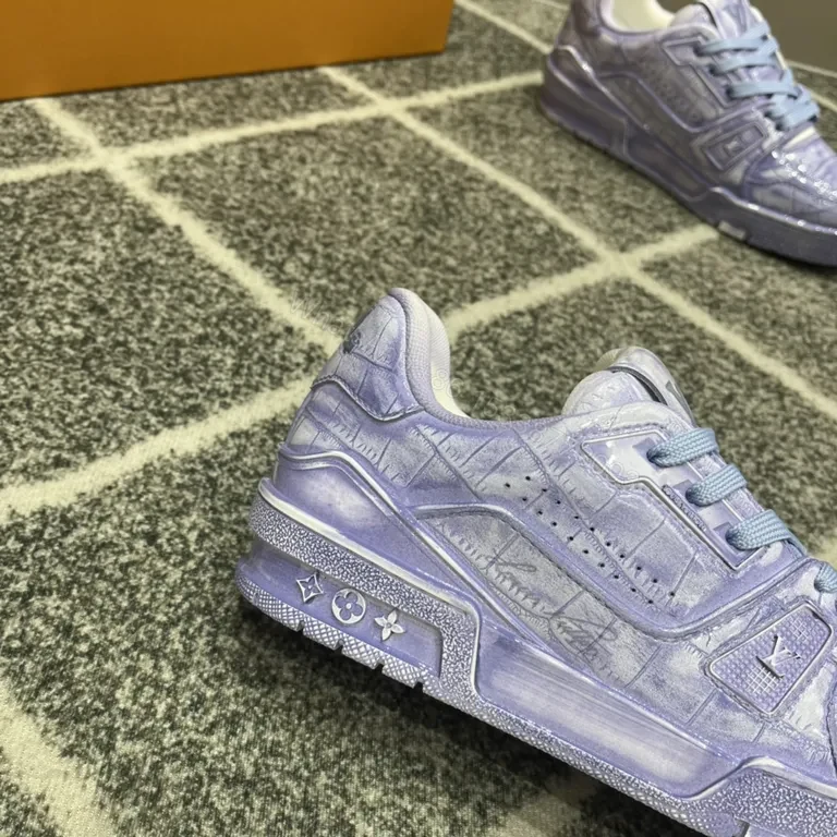 View 5 of Lavender Croc-Texture Luxe Trainer: LV-Inspired High-Top