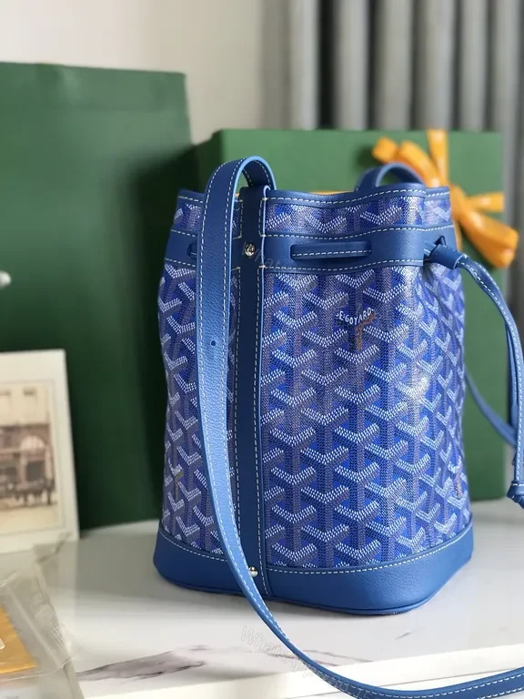 View 3 of Blue + Goyardine-Pattern + Bucket Bag + Everyday Versatility + Handbag