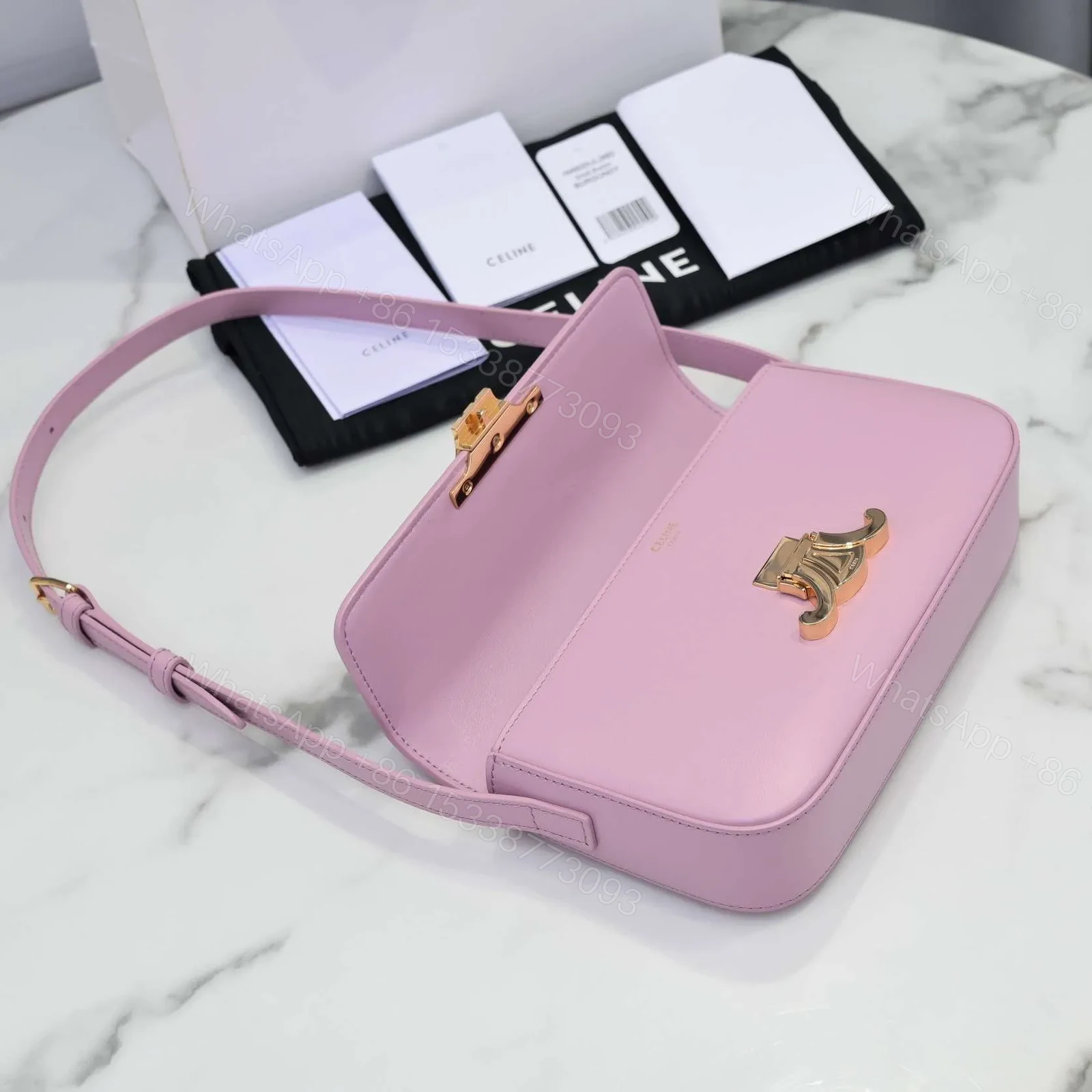 View 4 of Celine Triomphe Handbag Replica 11 Pink Super Smooth Leather 20x12cm