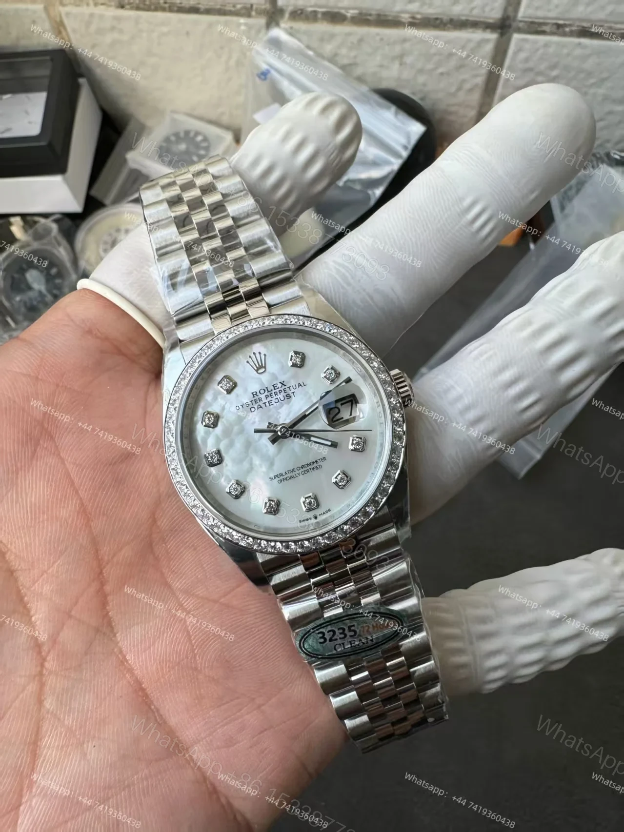 View 12 of Rolex Datejust M126284RBR-0011 1:1 Replica Mother of Pearl Diamond Dial Jubilee 36MM 3235 Movement Super Clone Watch