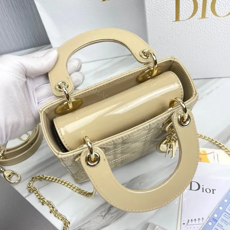 View 6 of Chic Gold-Diamond Quilt Mini Bag - Dior-Inspired Luxury