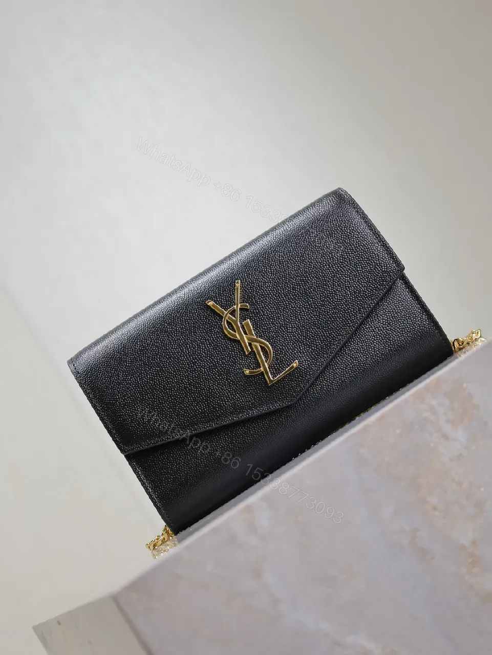 Chic Black Leather Wallet Clutch with Gold Hardware — view 1