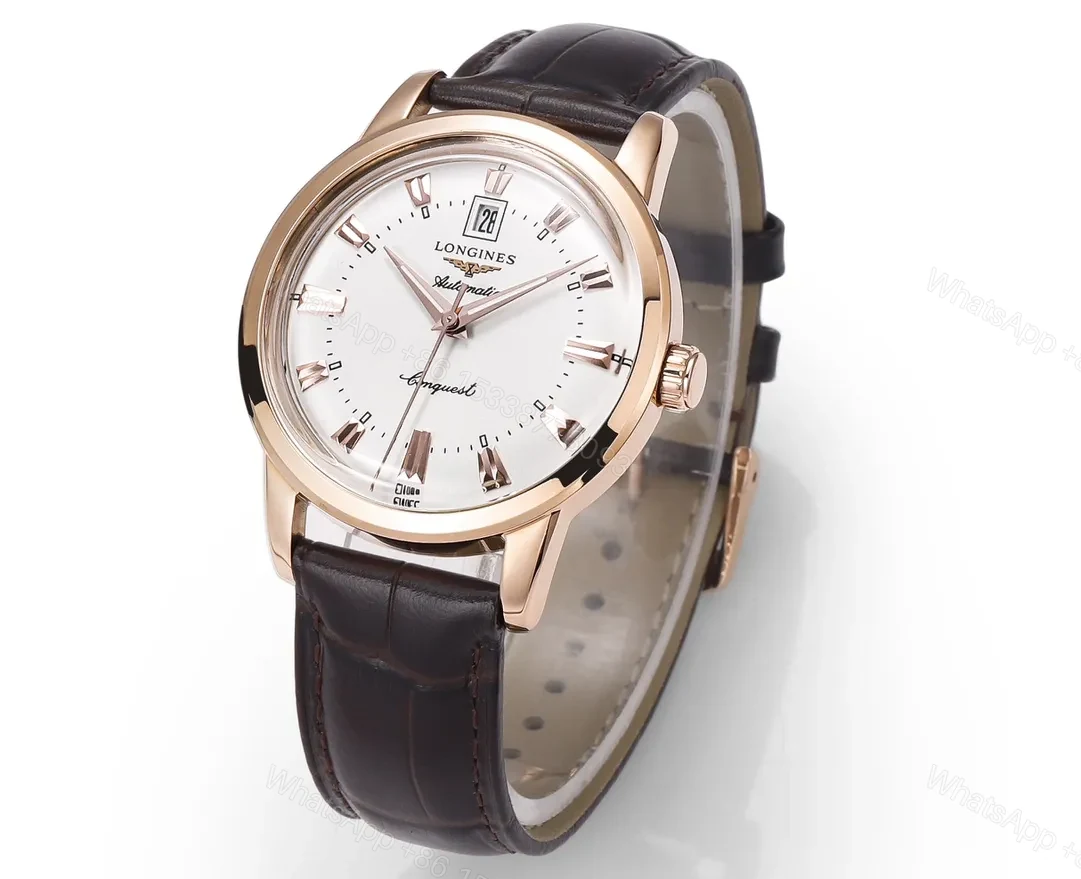 View 3 of Longines Conquest Classic Re Edition Cyclops Watch Rose Gold with Brown Leather Strap