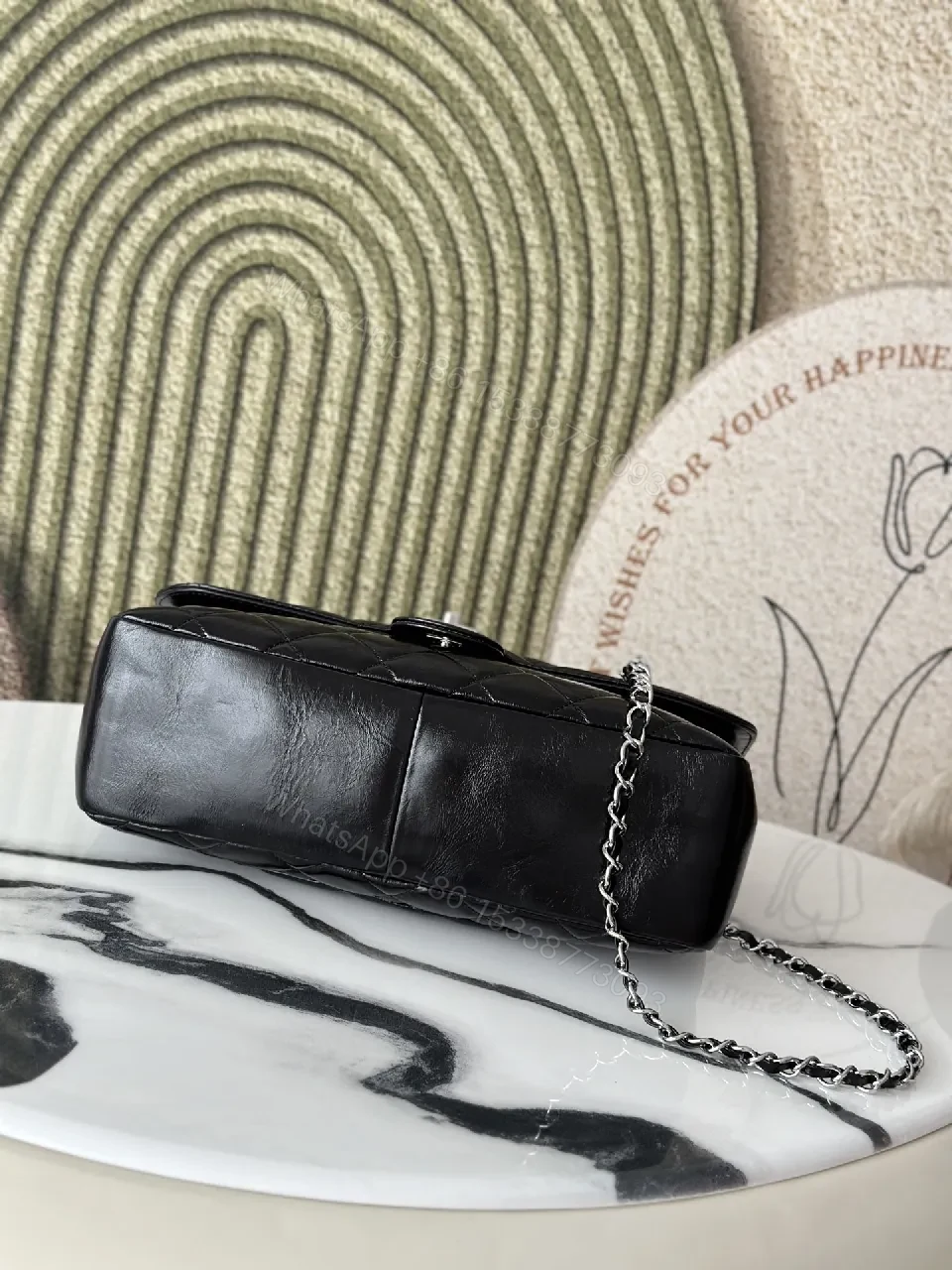 View 6 of Quilted Calf Leather Handbag: Modern Black Chain Capture
