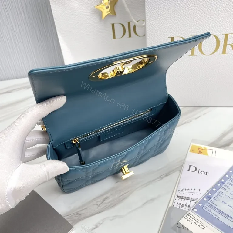 View 2 of Teal Quilted Mini Bag with Gold Dior Hardware - Crossbody Luxury
